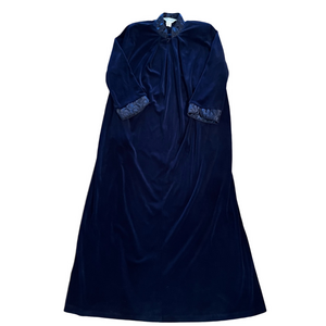 Vtg Diamond Tea Velvet 3/4 Zip Robe House Coat Saphire Blue Quilted Detail Small